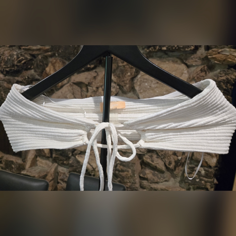 White Ribbed Lace-Up Tank Top